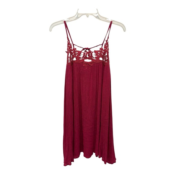 She + Sky Dresses & Skirts - She‎ + Sky Dress Womens Small Burgundy Gauze Babydoll Lace Tie Back Lined